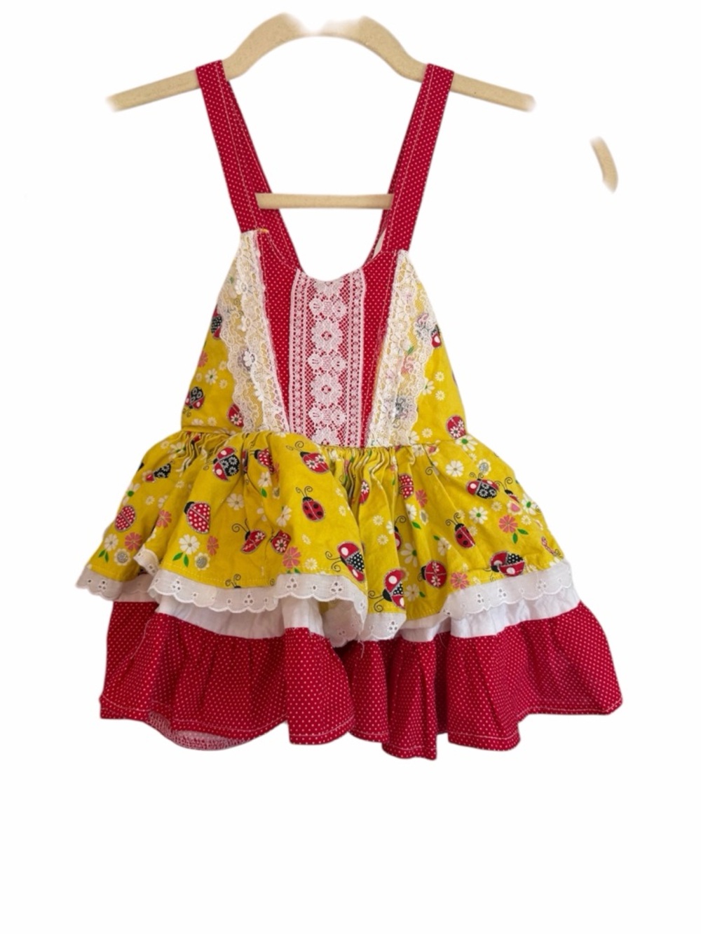 Girls' Yellow & Pink Ruffle Summer Dress with Lace - Picture 4 of 5